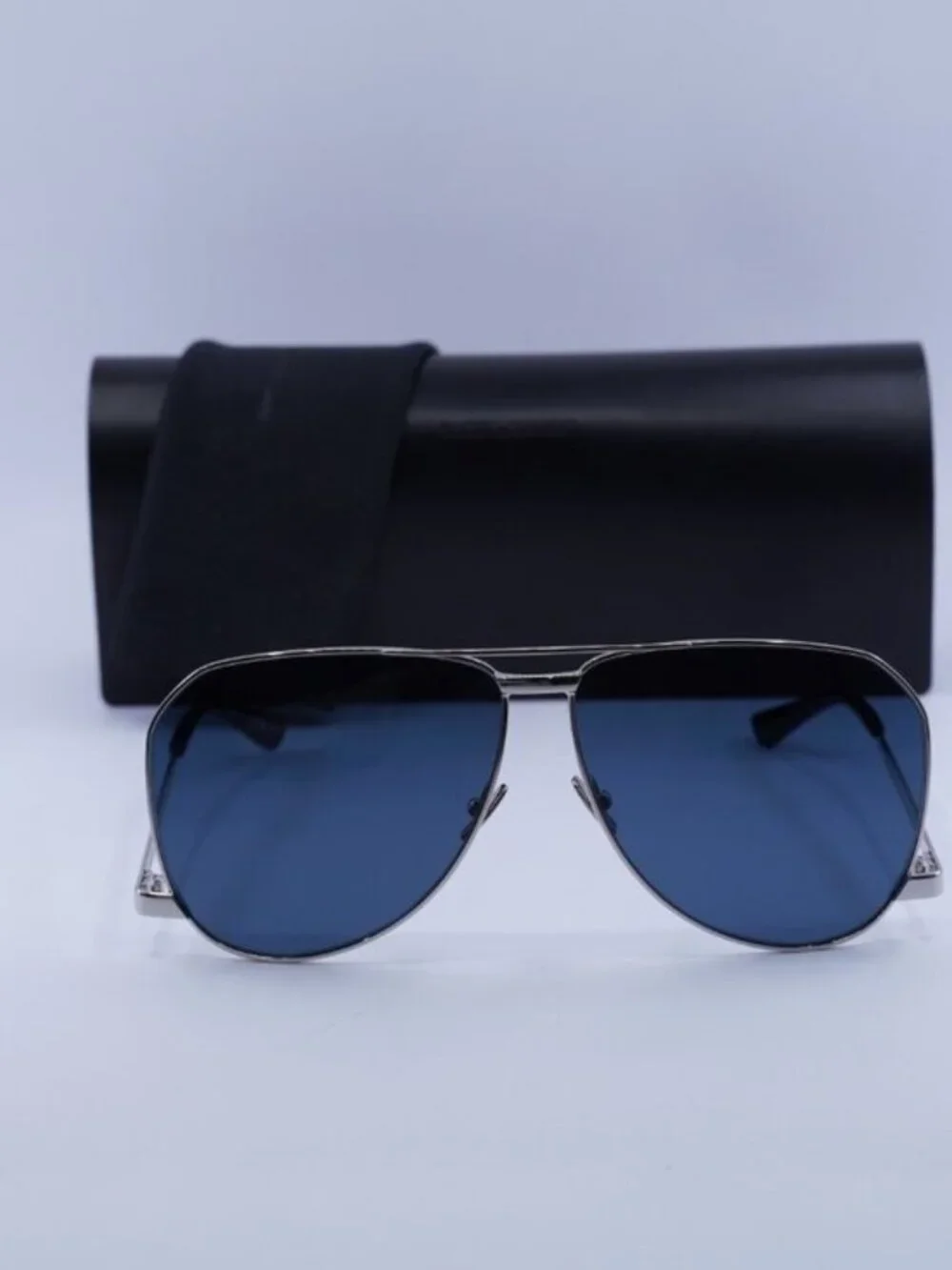 Saint Laurent SL690 DUST 003 Aviator Sunglasses - Silver/Blue